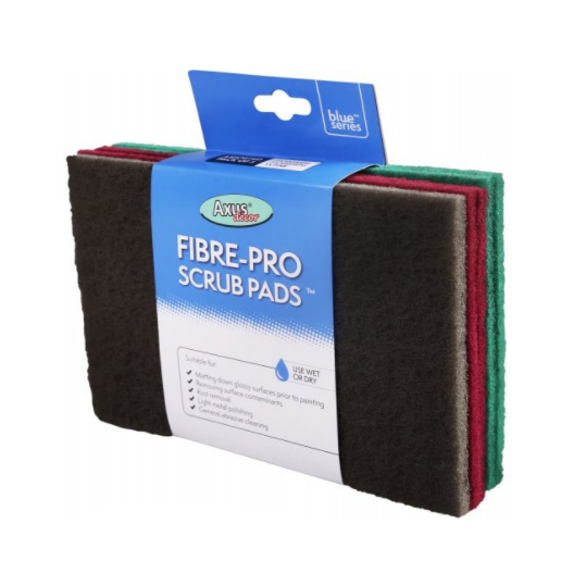 Axus Fibre Pro Scrub Pads Suitable for:  Matting down glossy surfaces prior to painting Removing surface contaminants  Rust removal Light metal polishing General abrasive cleaning Can be used wet or dry Paintshack 