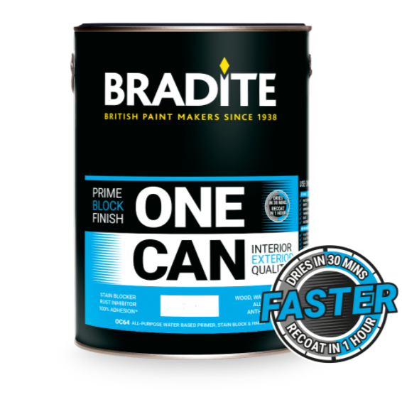 ONE CAN is a single pack, quick drying, low odour, water thinned primer/finish coat, with excellent adhesion, stain blocking and anti-corrosive properties.  ONE CAN provides protection to many substrates, including interior and exterior joinery, metals, building plastics and cementicious surfaces.  ONE CAN ‘blocks & locks’ stains, hides troublesome knots and resinous bleed on hardwoods, and locks in awkward water stains. Paintshack